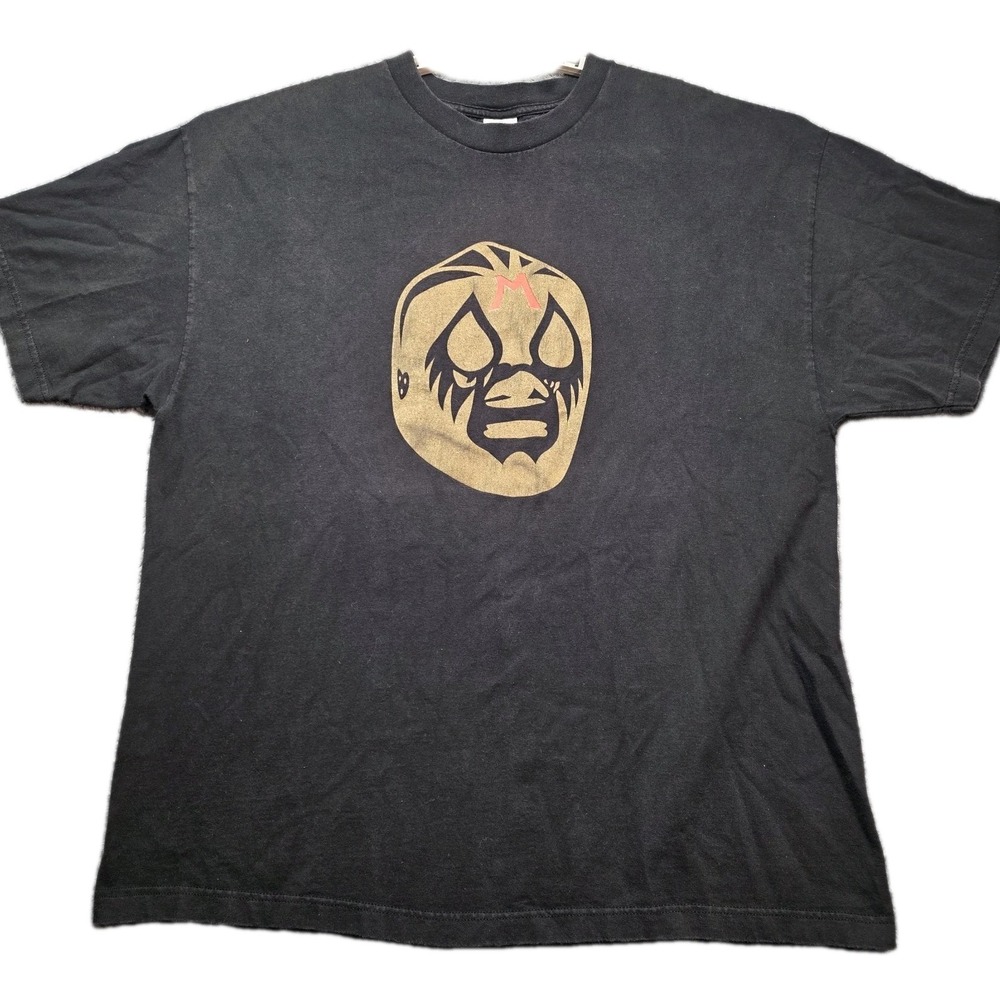 Vintage Lucha Libre Mask T-Shirt Mens 2XL Black Pro Wrestling Graphic Y2K‎